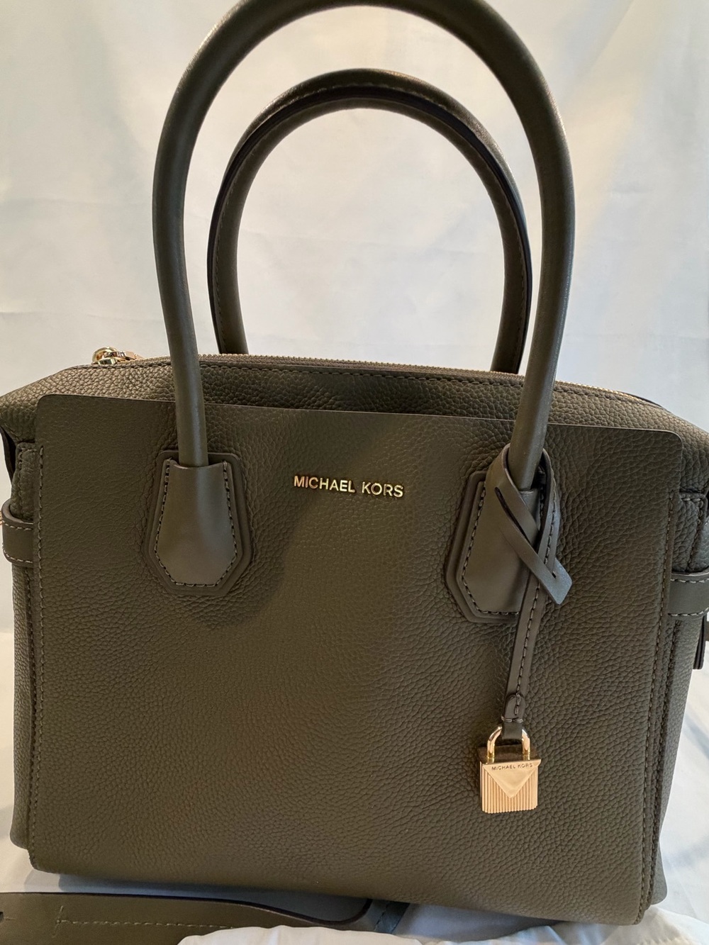 Michael Kors Olive Leather Top-Handle Satchel with Gold Lock